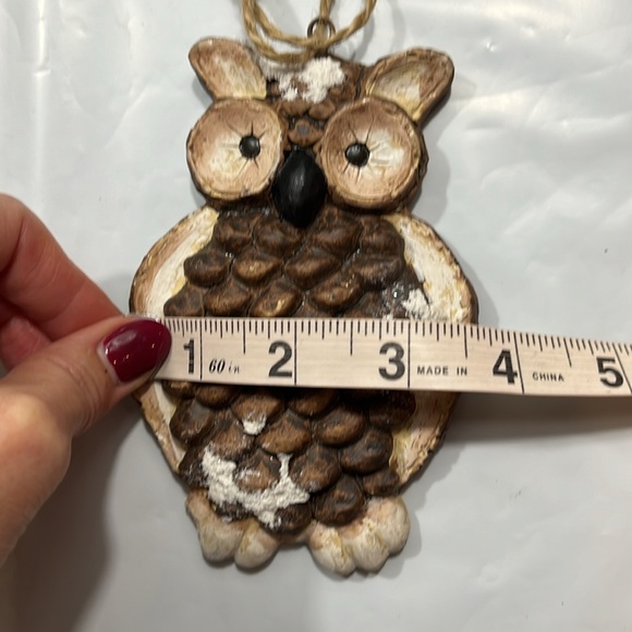 Brown Snowy Owl Ornament 5” on twine loop hook Christmas holiday bird OWL woodsy - Picture 10 of 10